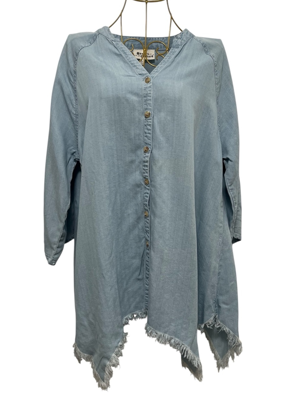 Hester & Orchard Tencel Chambray Asymmetrical Shark Bite Hem Tunic Top Size M - Picture 9 of 9